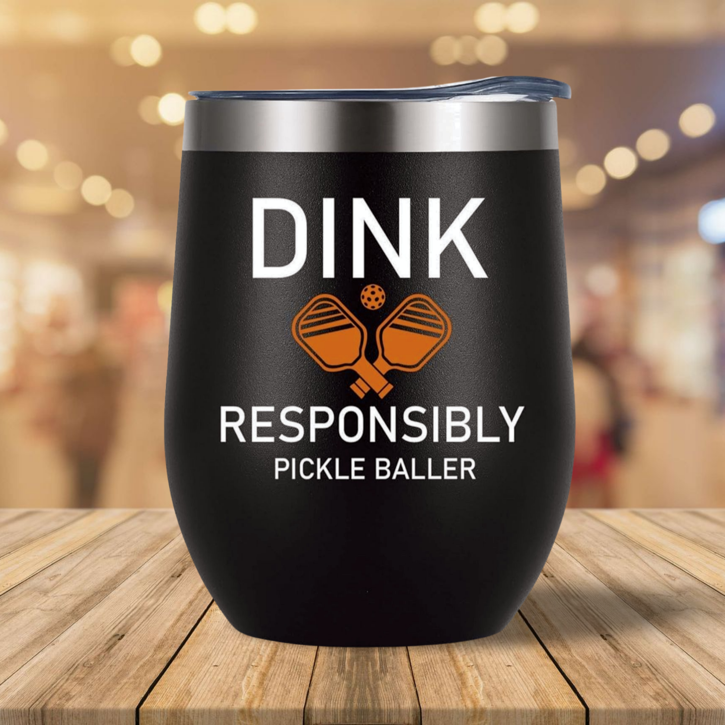 Dink Responsibly Pickleball Wine Tumbler With Lid,Straw & Brush - Black