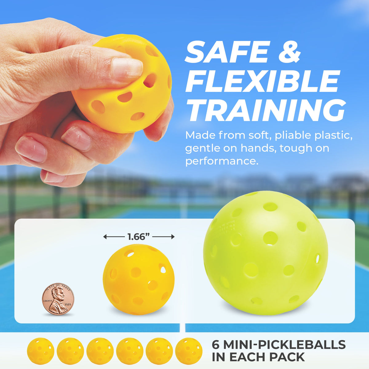 Tourna Mini Practice Pickleballs 6 Pack