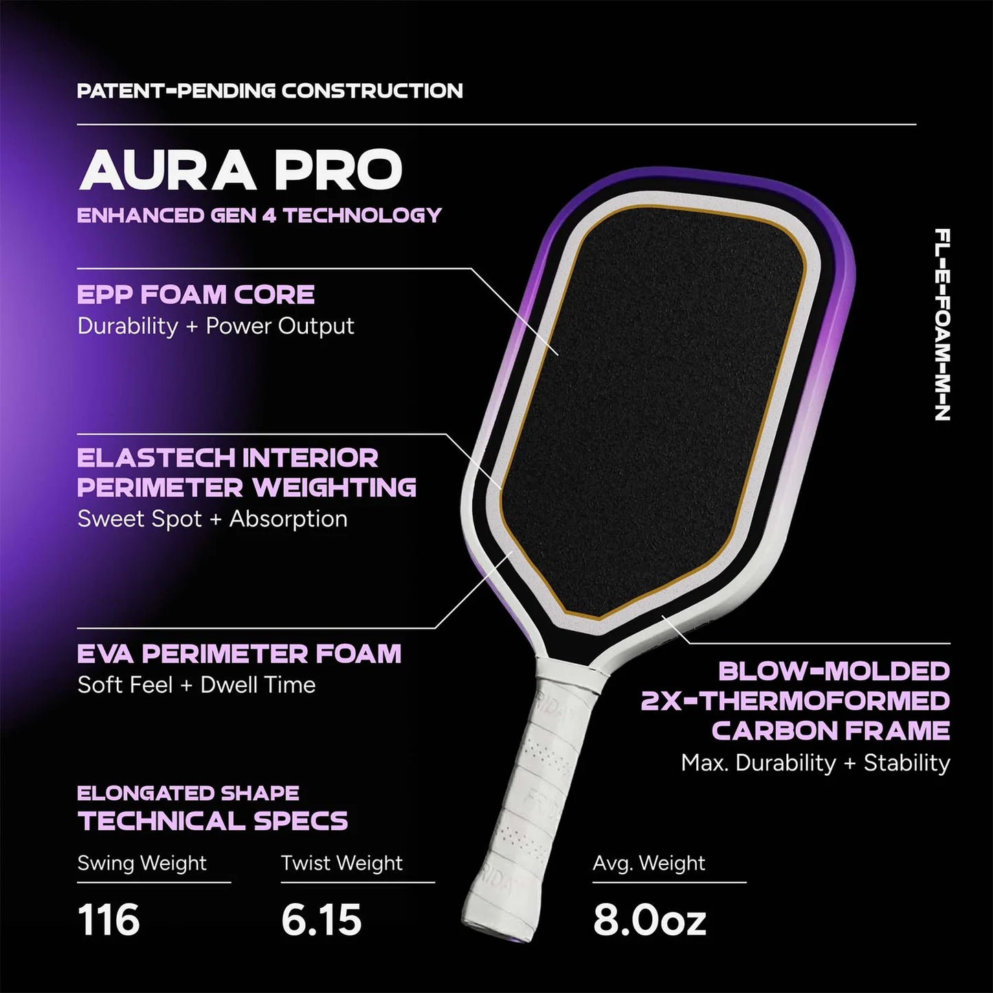 Friday Aura Pro Lunar 16mm Pickleball Paddle
