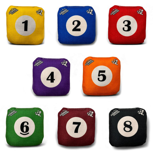 Pool Balls - Pro Style REC Cornhole Bags – Regulation 6"x6" – Full Set of 8