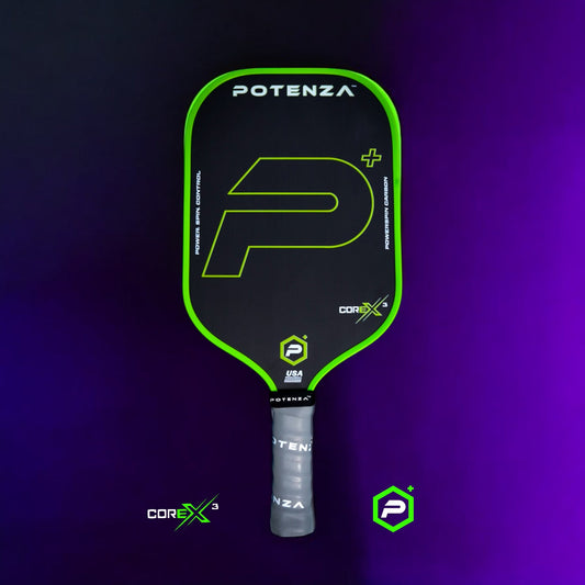 Potenza P+ PowerSpin Carbon COREx3 (Neon Green, Elongated Face) Pickleball Paddle