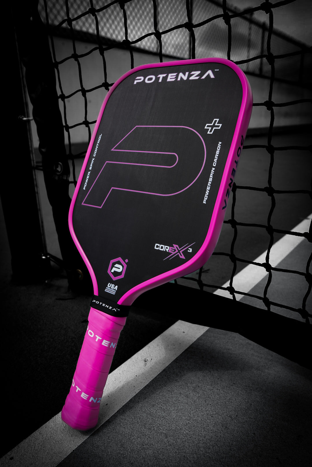 Potenza P+ PowerSpin Carbon COREx3 (Neon Pink) Pickleball Paddle