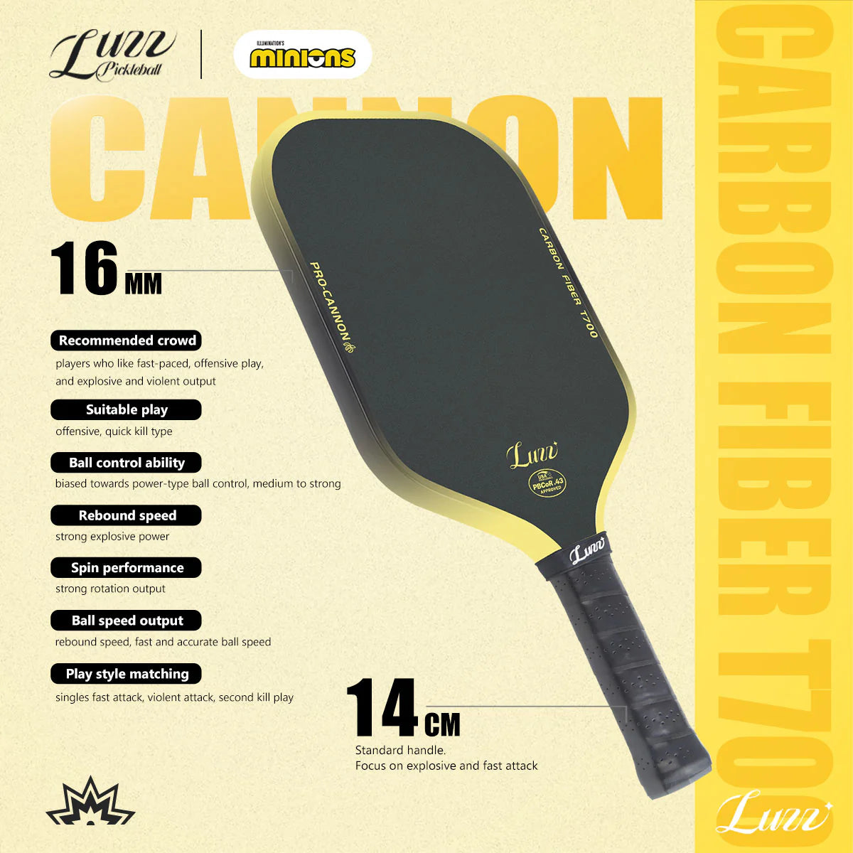 Luzz Minions Cannon Mad Pickler Edition Pickleball Paddle & Cover