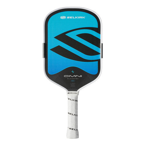 Selkirk Omni pickleball paddle with blue and black design on a white background