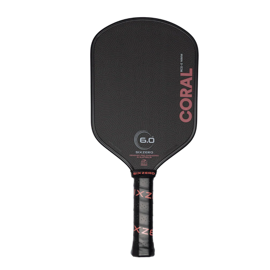 6.0 Six Zero Coral Elongated 16mm Black Pickleball Paddle
