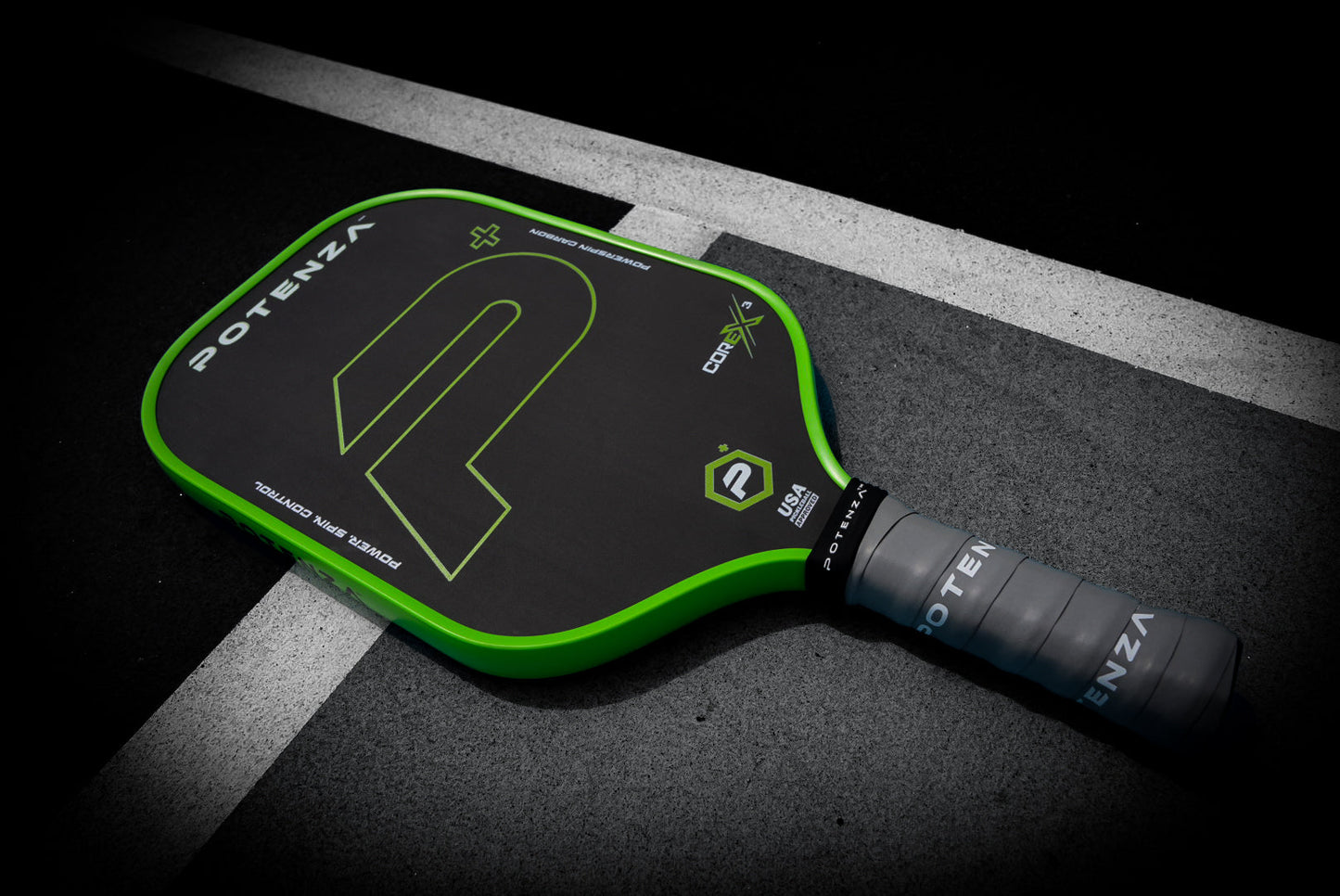 Potenza P+ PowerSpin Carbon COREx3 (Neon Green, Elongated Face) Pickleball Paddle