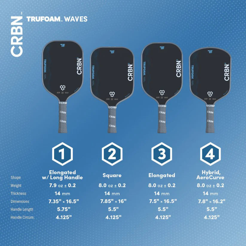 CRBN TruFoam Waves 2 Square Carbon Fiber Pickleball Paddle