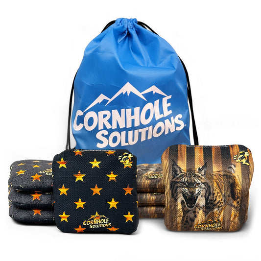 Bobcat/Rustic Stars - Pro Style REC Cornhole Bags – Regulation 6"x6" – Full Set of 8