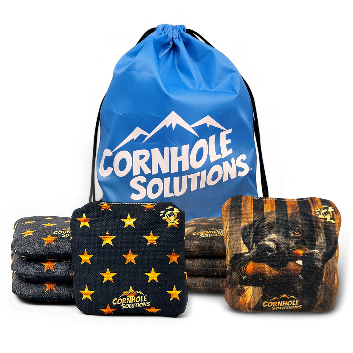 Labrador/Rustic Stars - Pro Style REC Cornhole Bags – Regulation 6"x6" – Full Set of 8