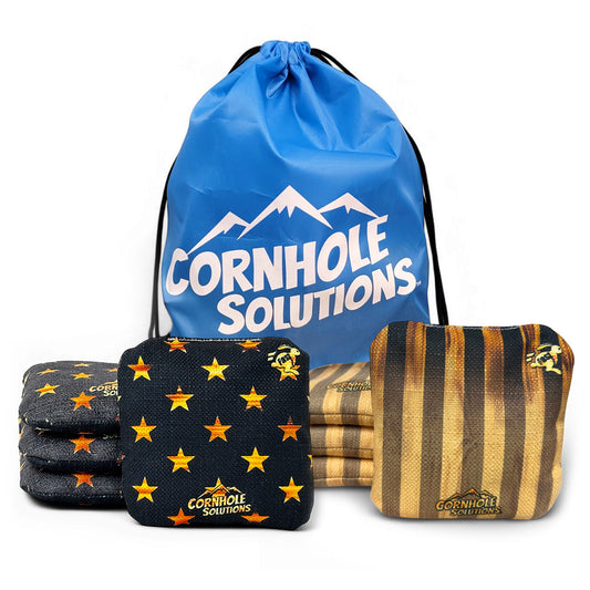 Stripes/Rustic Stars - Pro Style REC Cornhole Bags – Regulation 6"x6" – Full Set of 8