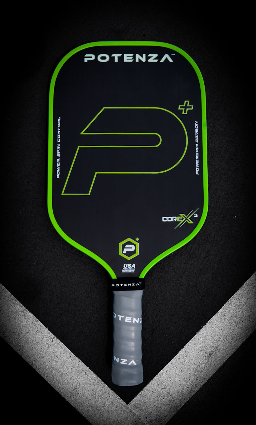 Potenza P+ PowerSpin Carbon COREx3 (Neon Green, Elongated Face) Pickleball Paddle