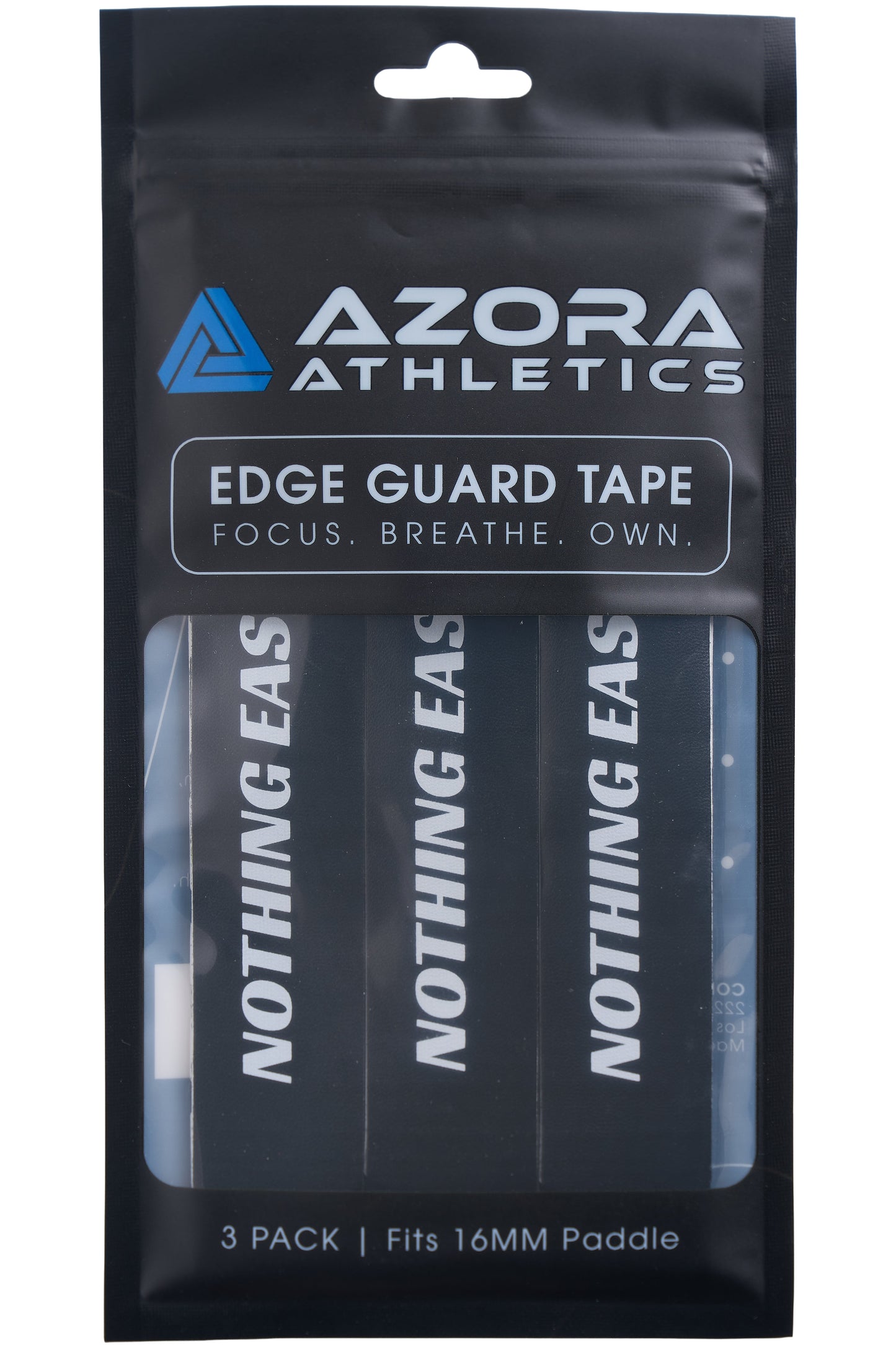 Pickleball Edge Guard Tape - “NOTHING EASY.” / 16mm - Black / Azora Athletics