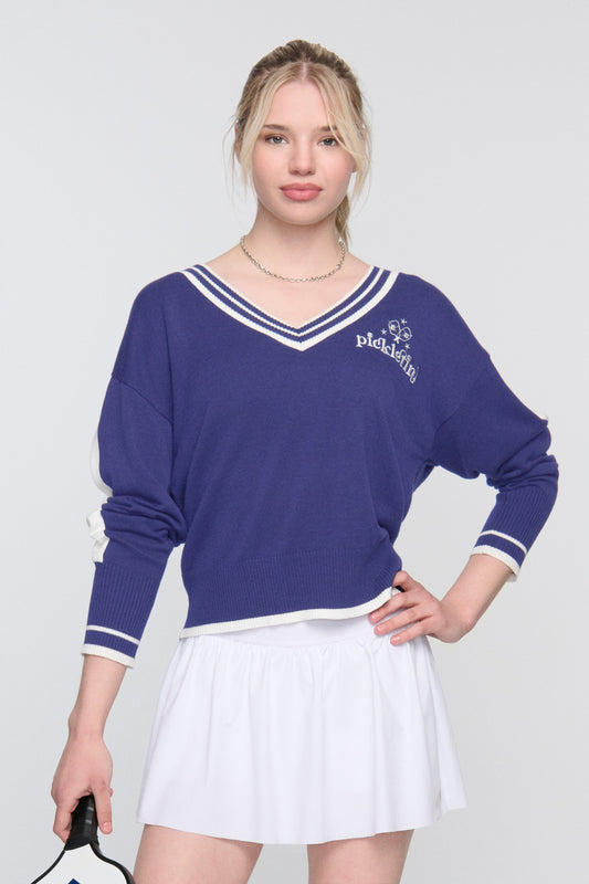 Audrey Varsity Pickleball Sweater – Preppy Pullover | 2025 Pickleball Fashion