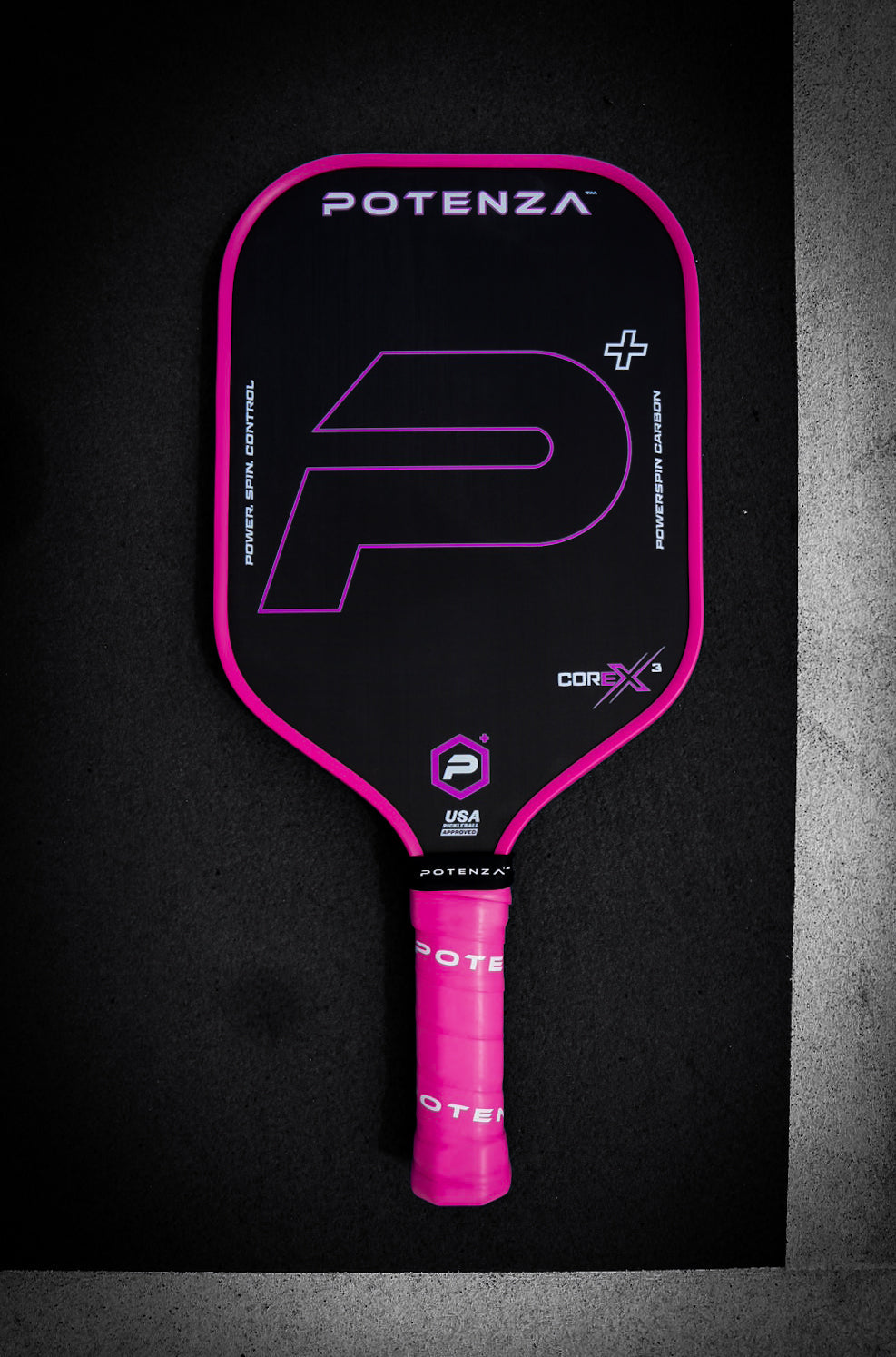 Potenza P+ PowerSpin Carbon COREx3 (Neon Pink) Pickleball Paddle