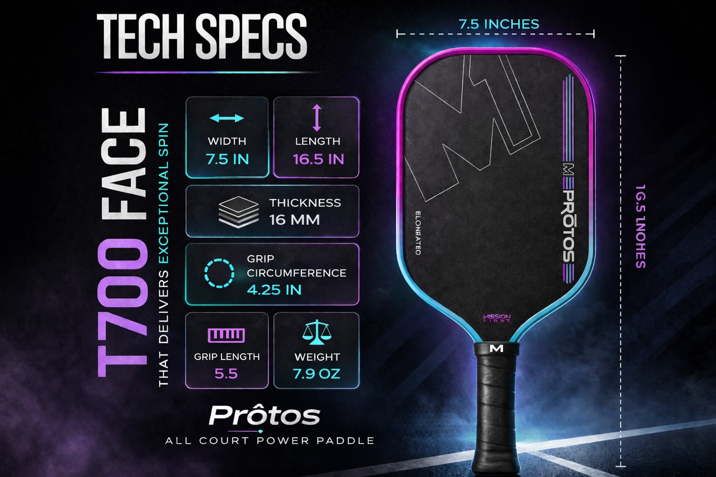 Prôtos 16mm Elongated Pickleball Paddle