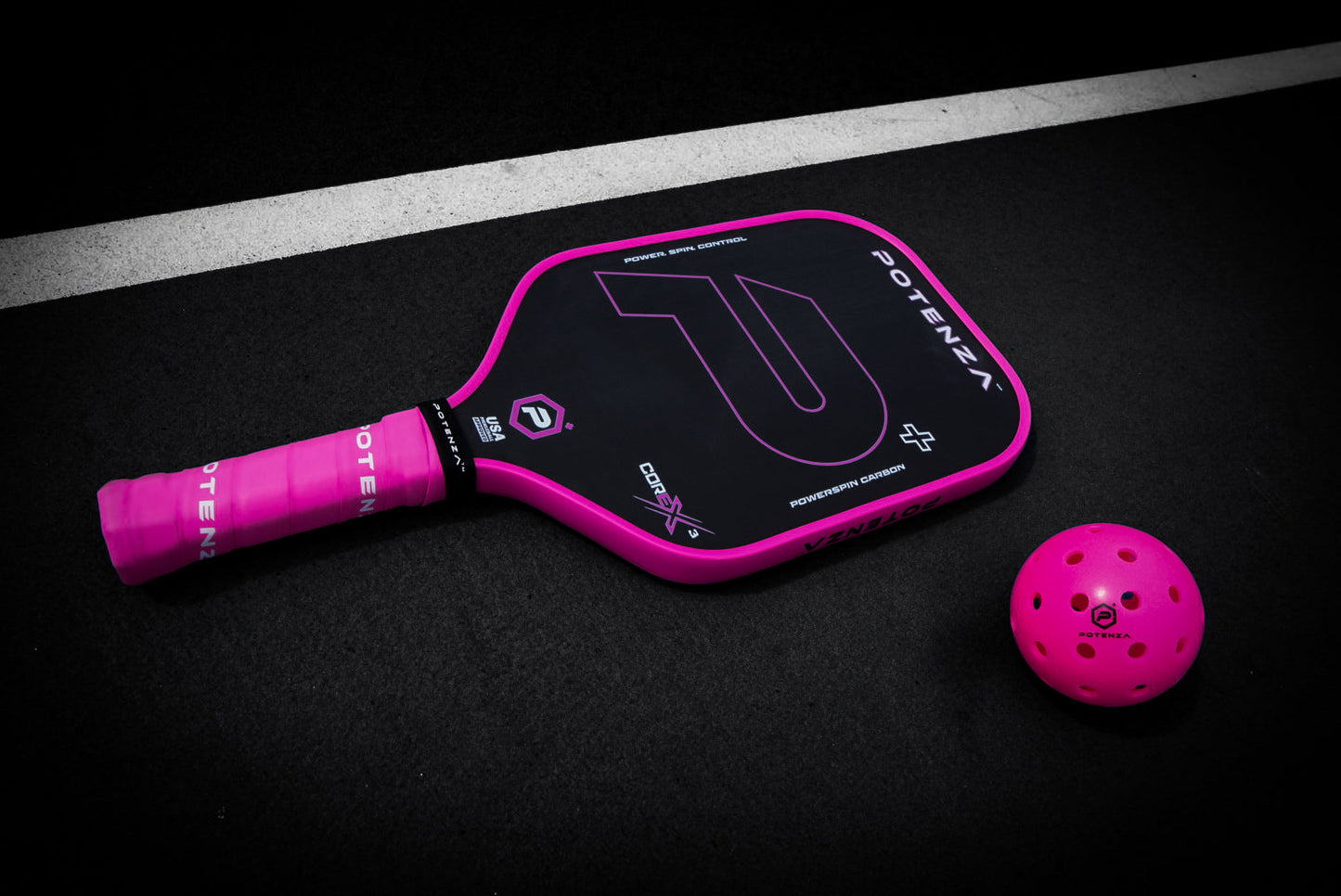 Potenza P+ PowerSpin Carbon COREx3 (Neon Pink) Pickleball Paddle