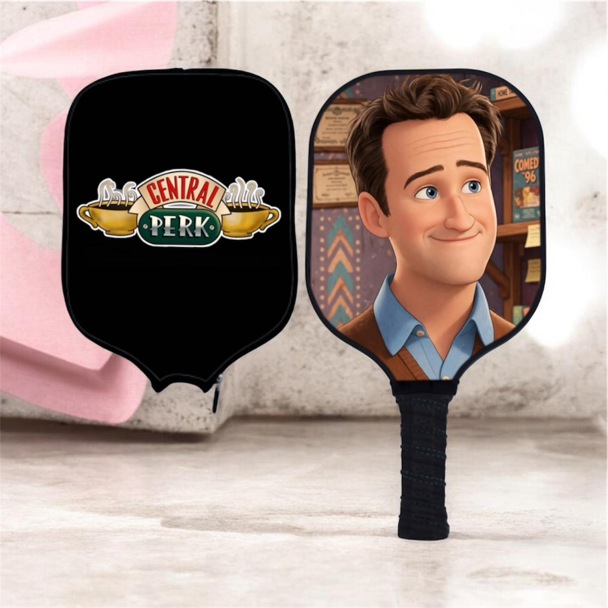Friends at Central Perk - Chandler Bing - Pickleball Paddle & Cover