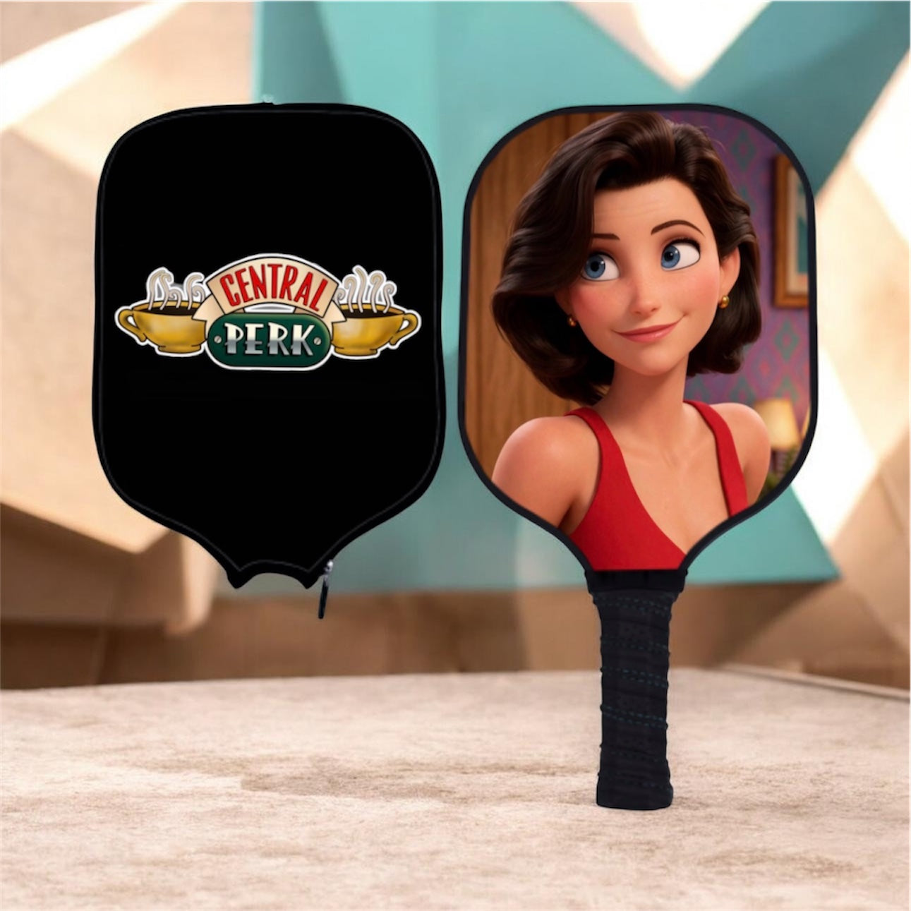 Friends at Central Perk - Monica Geller - Pickleball Paddle & Cover