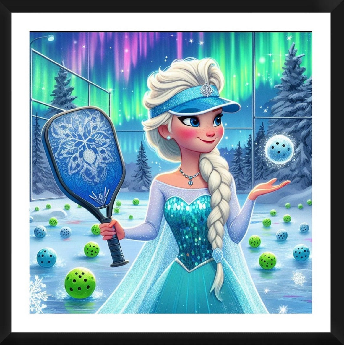 Elsa Frozen with Visor Pickleball Framed Artwork 16x16