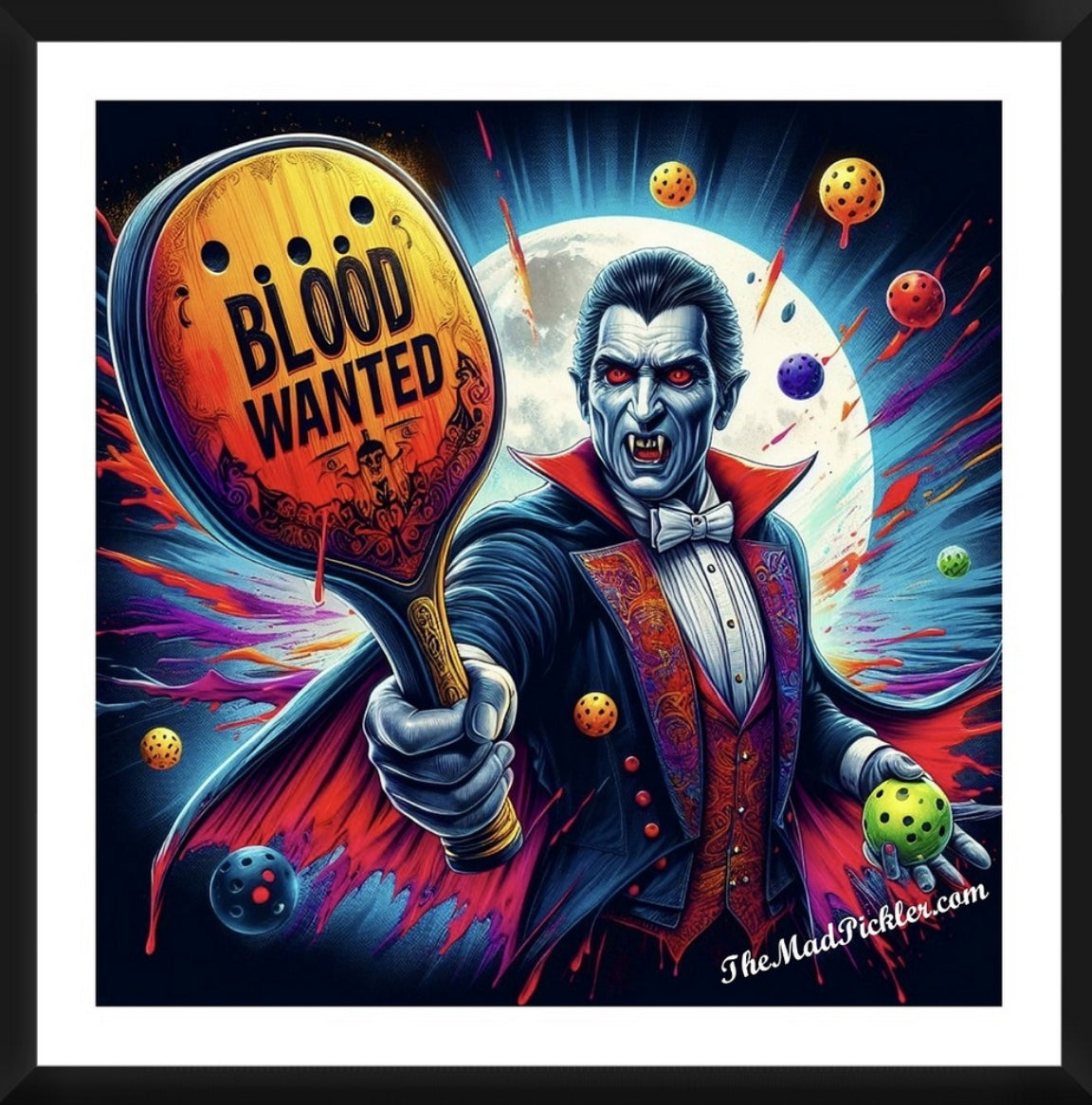 Dracula Blood Wanted Pickleball Framed Artwork 16x16
