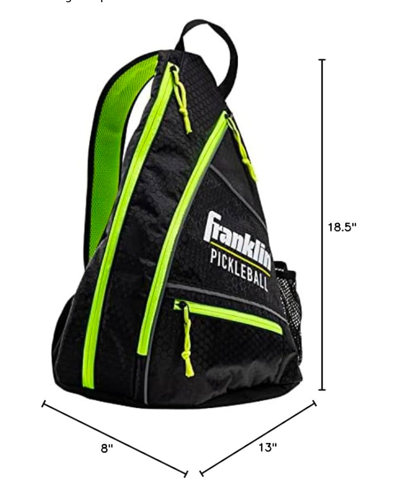 .Franklin Black/Green Sports Sling Bag Backpack for Pickleball Gear - Holds Paddles, Balls + Accessories - Official US Open Bag