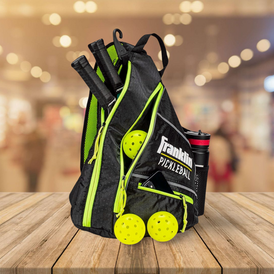 .Franklin Black/Green Sports Sling Bag Backpack for Pickleball Gear - Holds Paddles, Balls + Accessories - Official US Open Bag