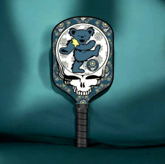 Grateful Dead - Teal Dancing Bear Stealie - Pickleball Paddle