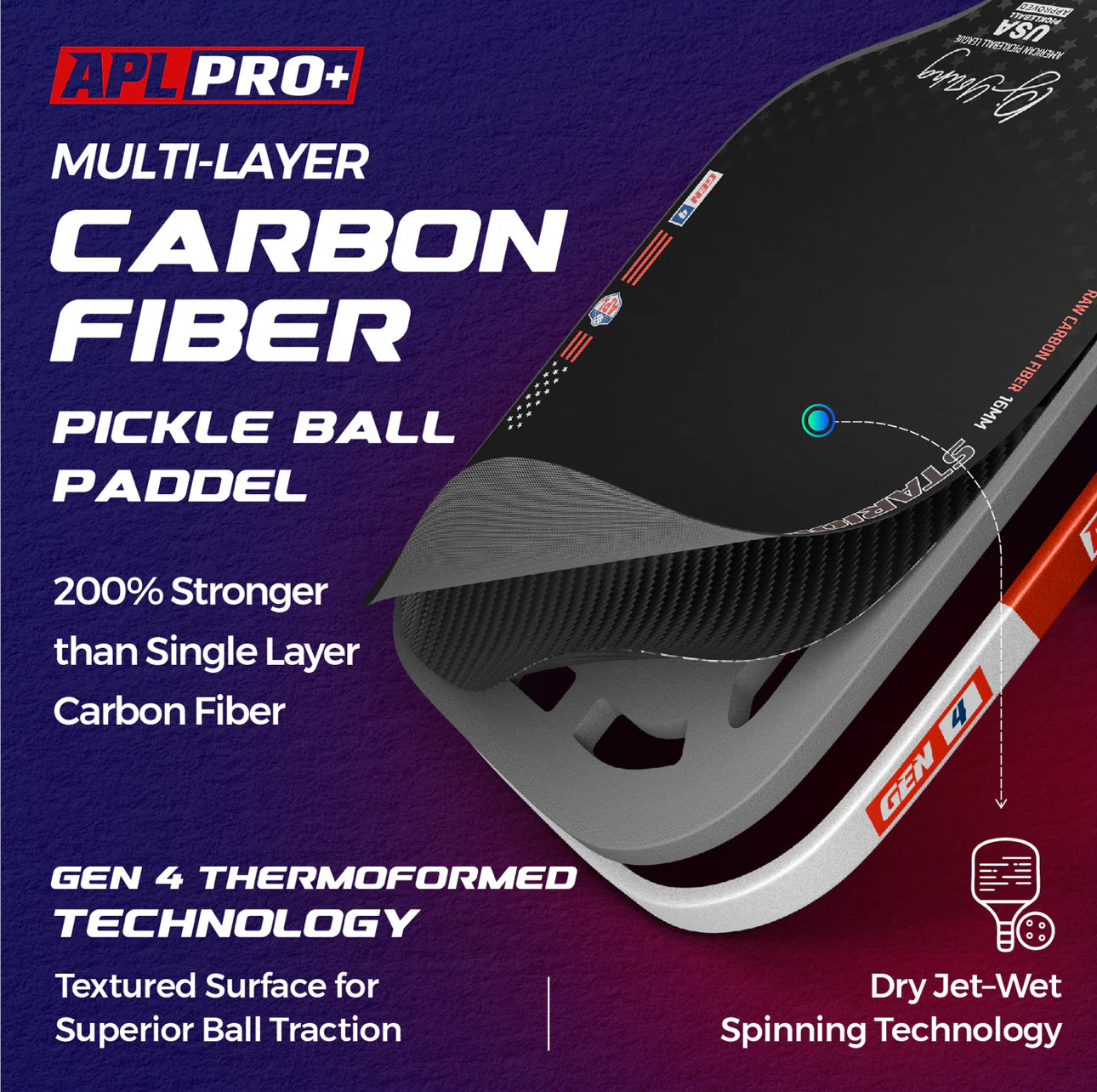 DJ Young Starion Gen 4 Pro+ 16mm Pickleball Paddle