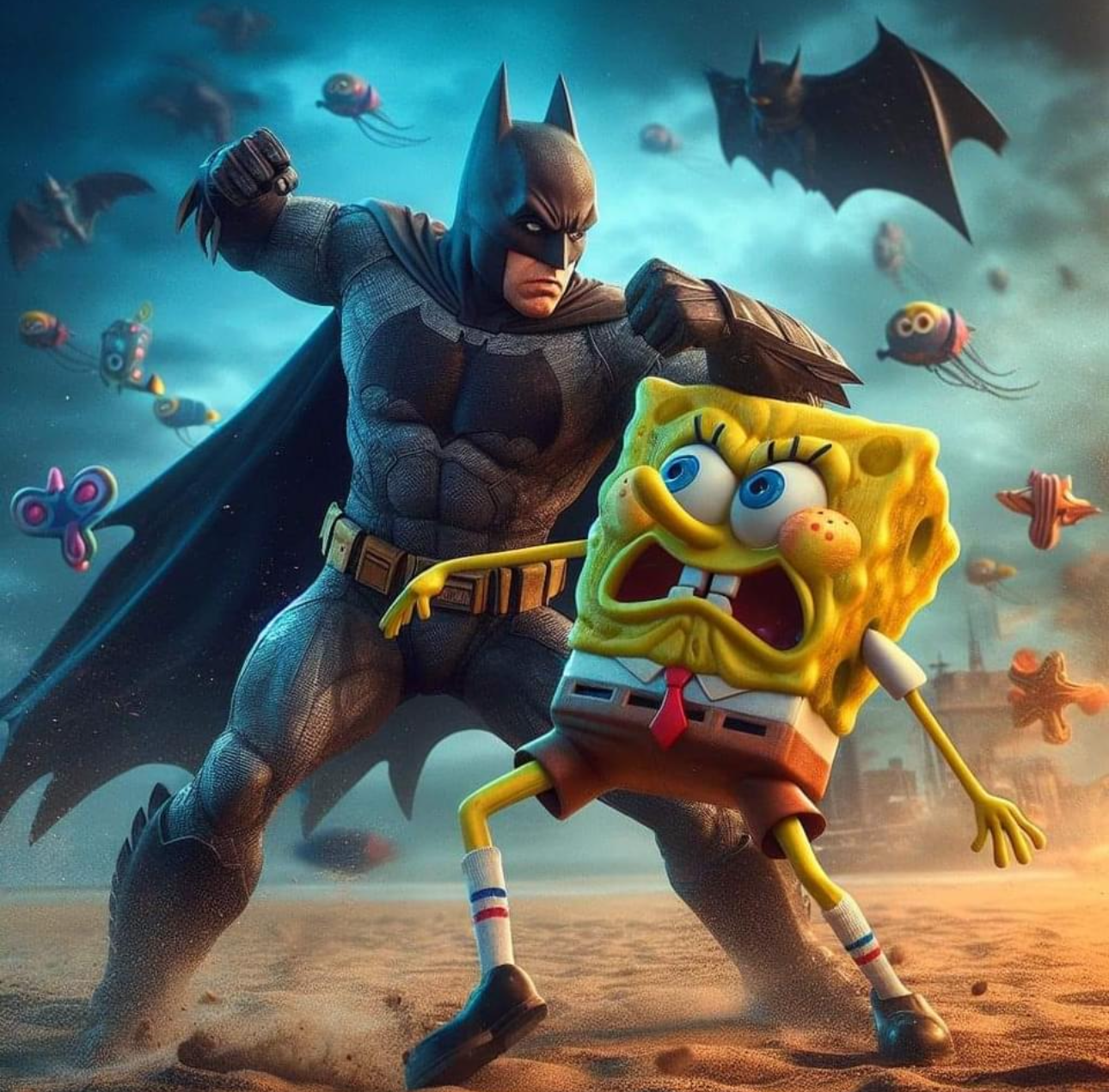 SpongeBob Squarepants vs Batman -  Canvas Hi-Res Wall Artwork (Copy)