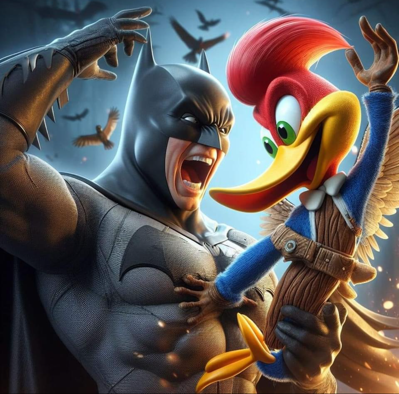 Woody  Woodpecker vs Batman -  Canvas Hi-Res Wall Artwork