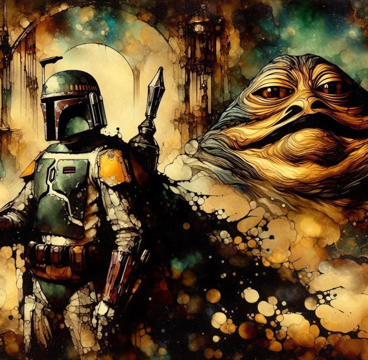 Boba Fett and Jabba The Hutt - Ready To Hang  Canvas Hi-Res Wall Artwork