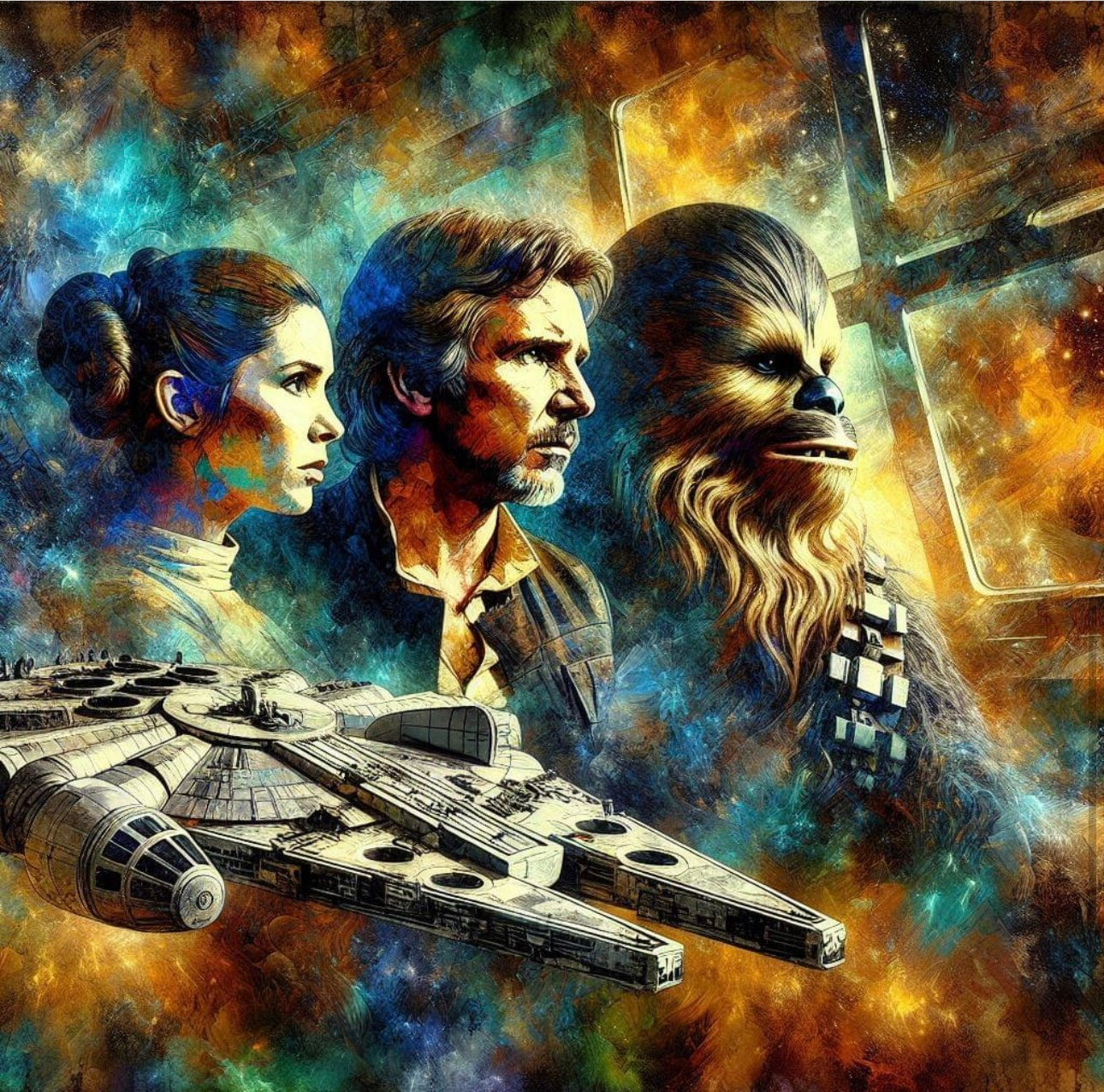 Princess Leia/Han Solo/Chewbacca  - Star Wars - Framed Canvas Hi-Res Wall Artwork