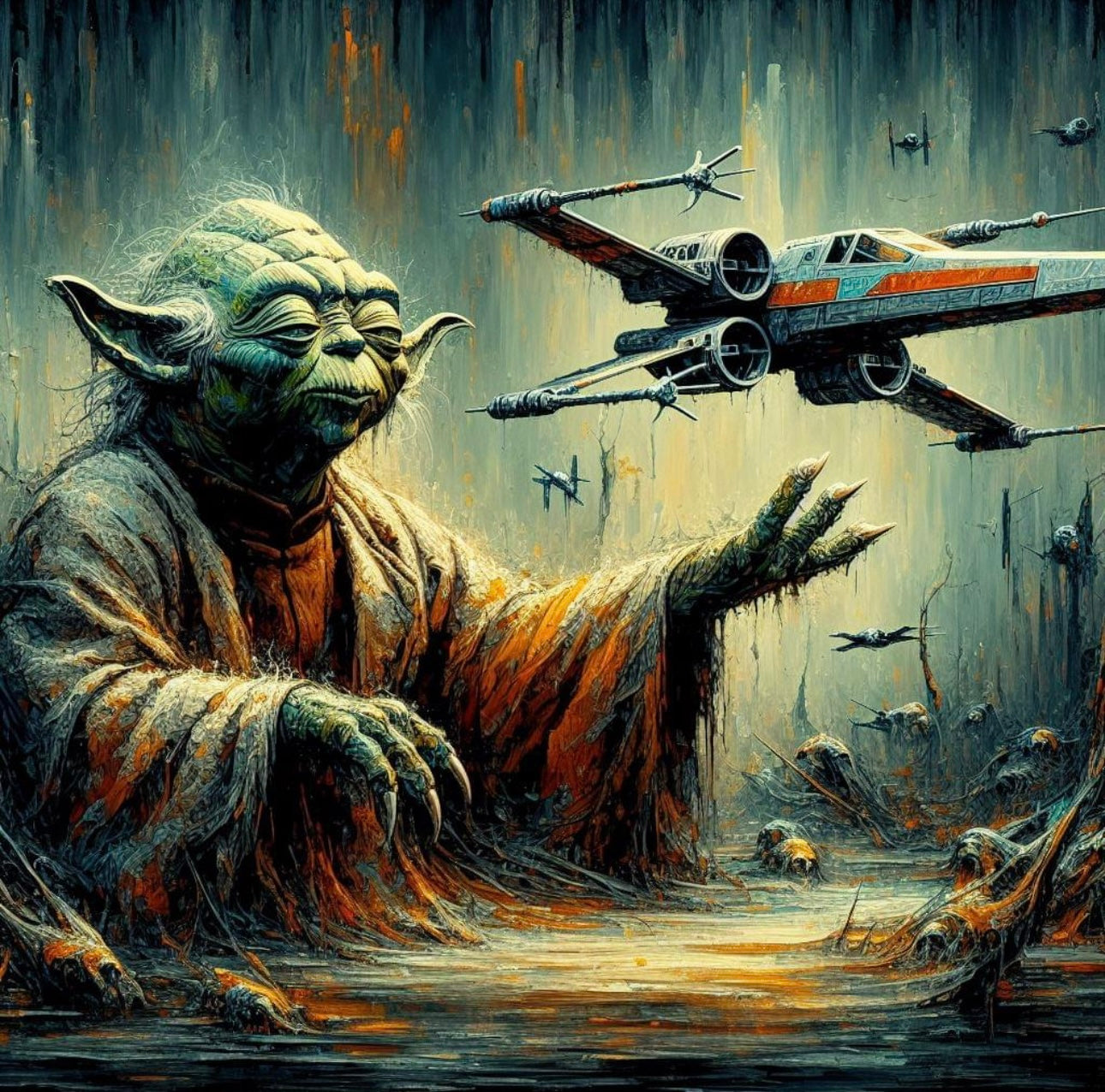 Yoda and The Force  - Star Wars - Canvas Hi-Res Wall Artwork