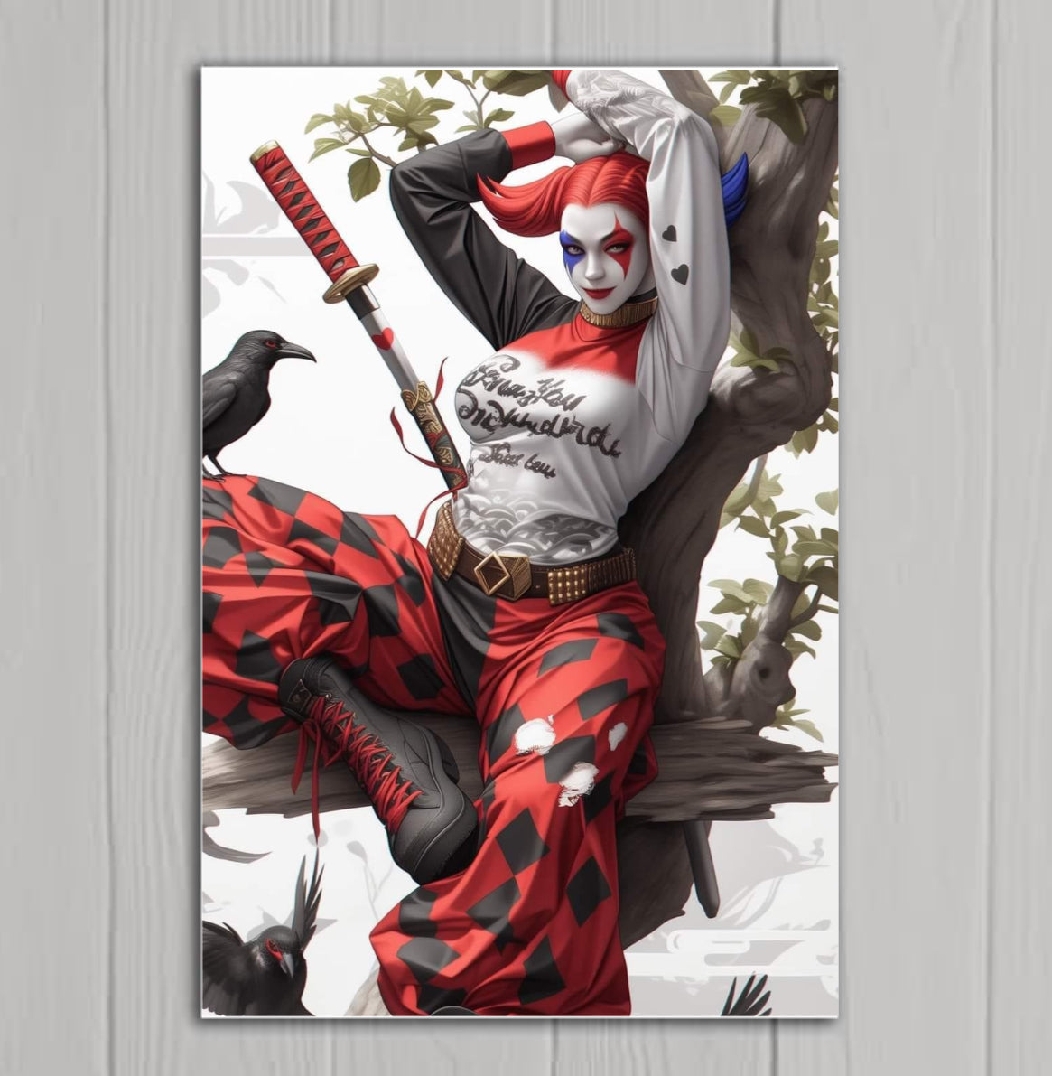 Harley Quinn - Red/Blue - Canvas Hi-Res Wall Artwork - Asian Fusion Collection