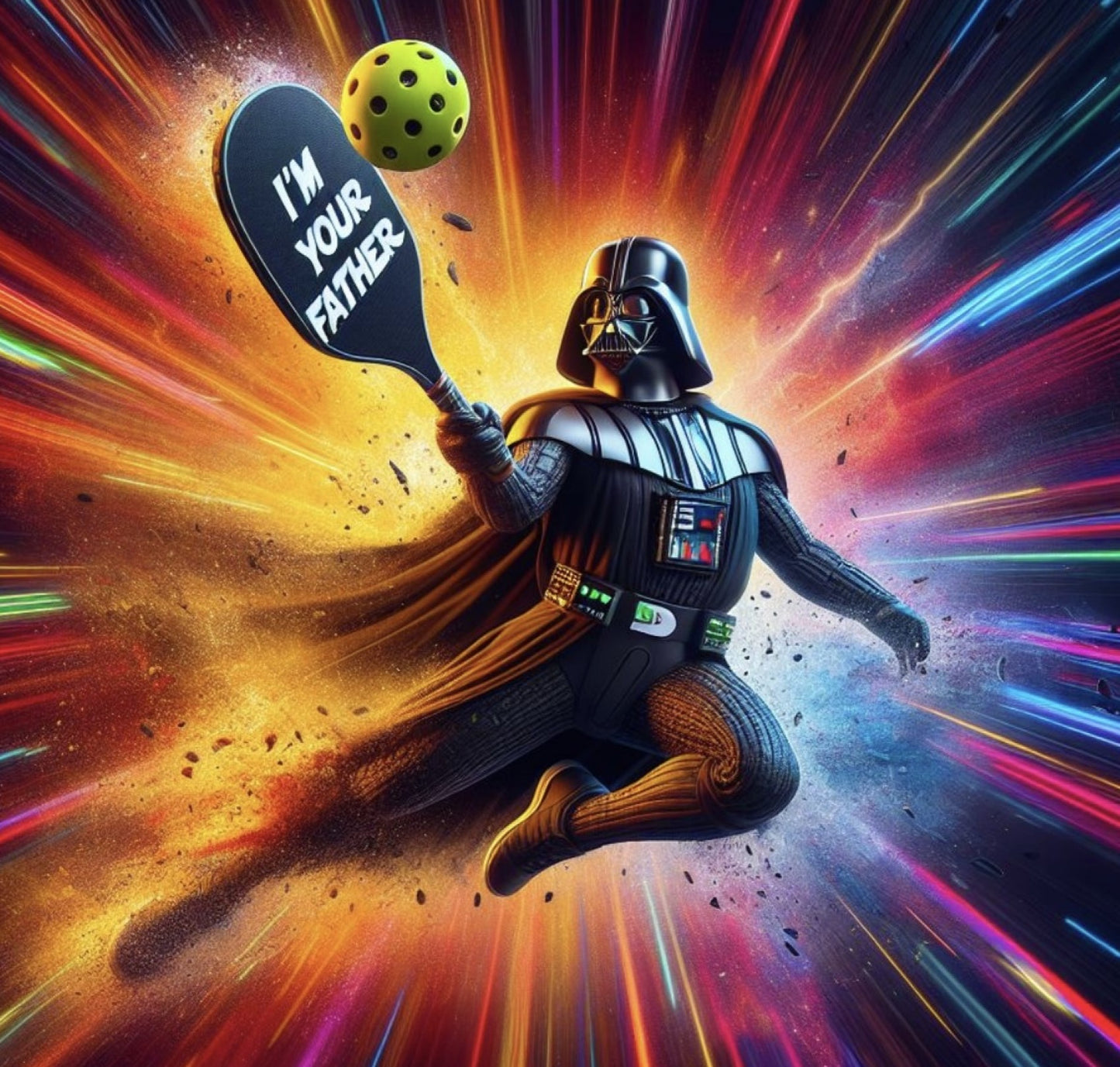 darth Vader holding a Pickleball Paddle