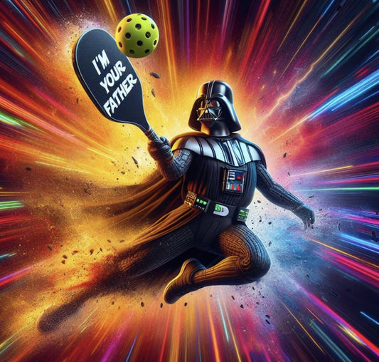 darth Vader holding a Pickleball Paddle