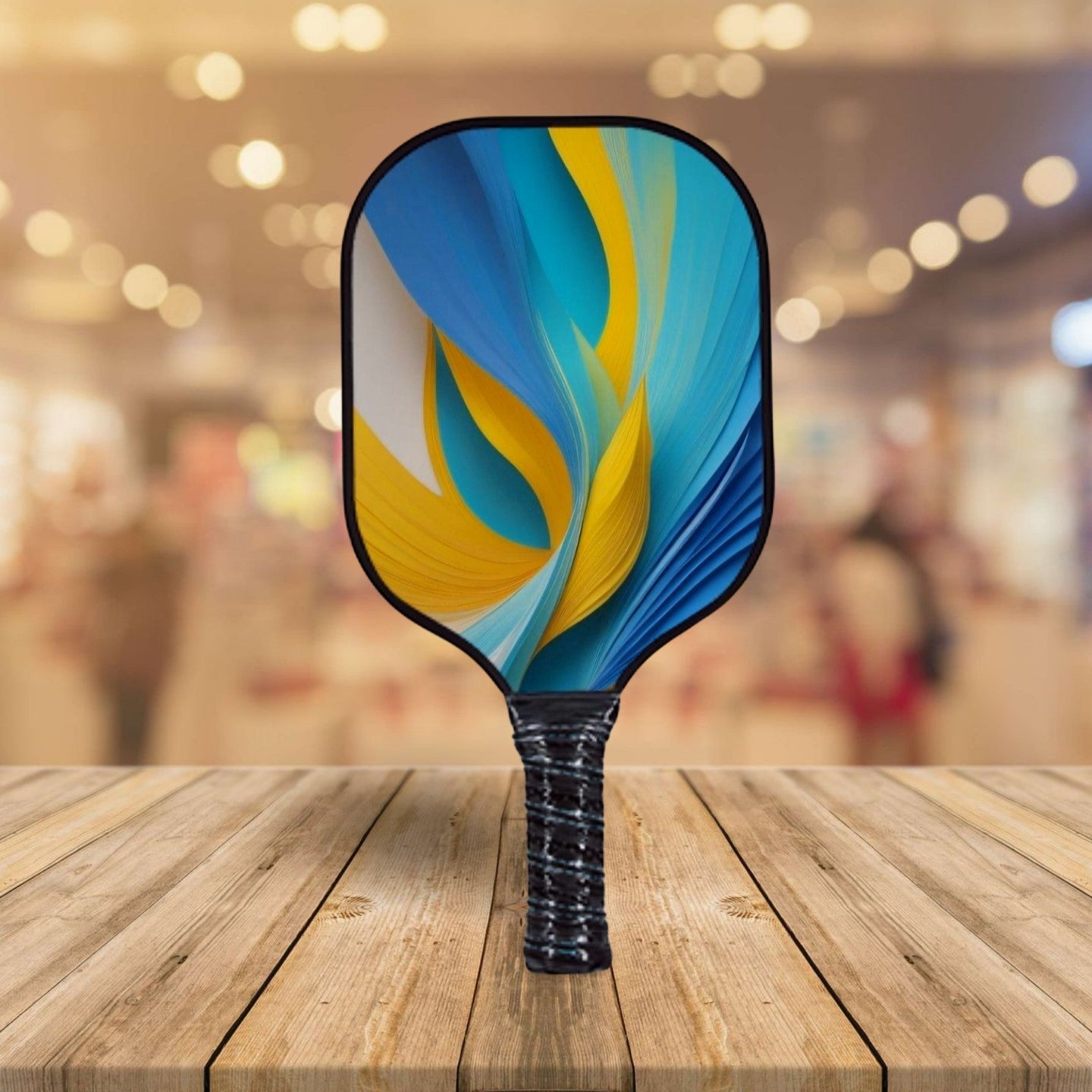 Yellow/Teal Swirl Pickleball Paddle