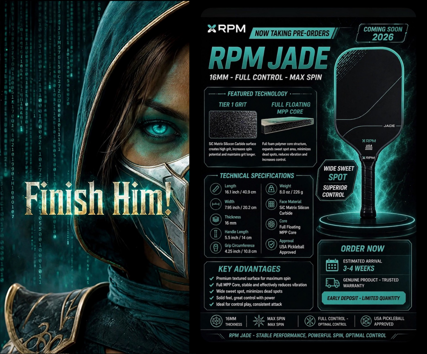RPM Jade 16mm Elongated Pickleball Paddle & Limited Edition Jade Cover!