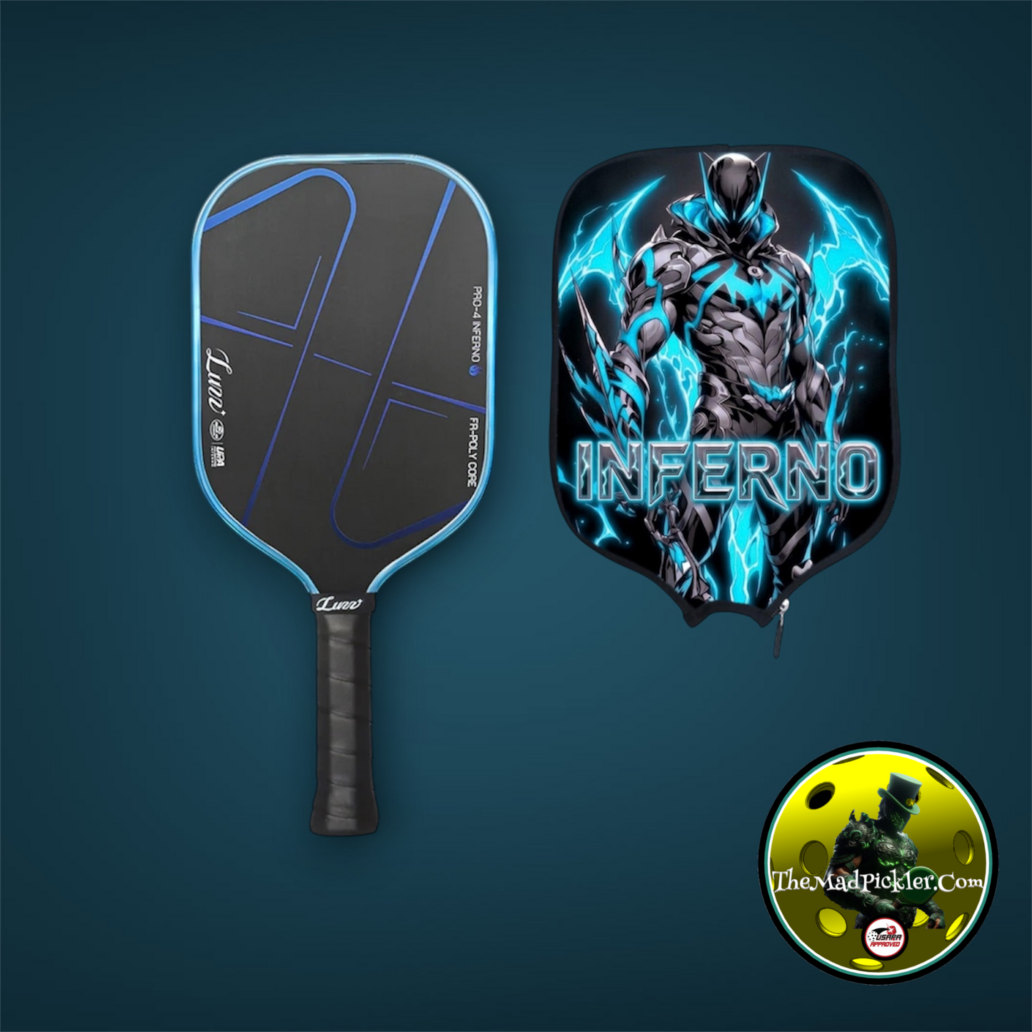 Luzz Pro 4 Blue Blaze Inferno Mad Pickler Editio Pickleball Paddle & Cover