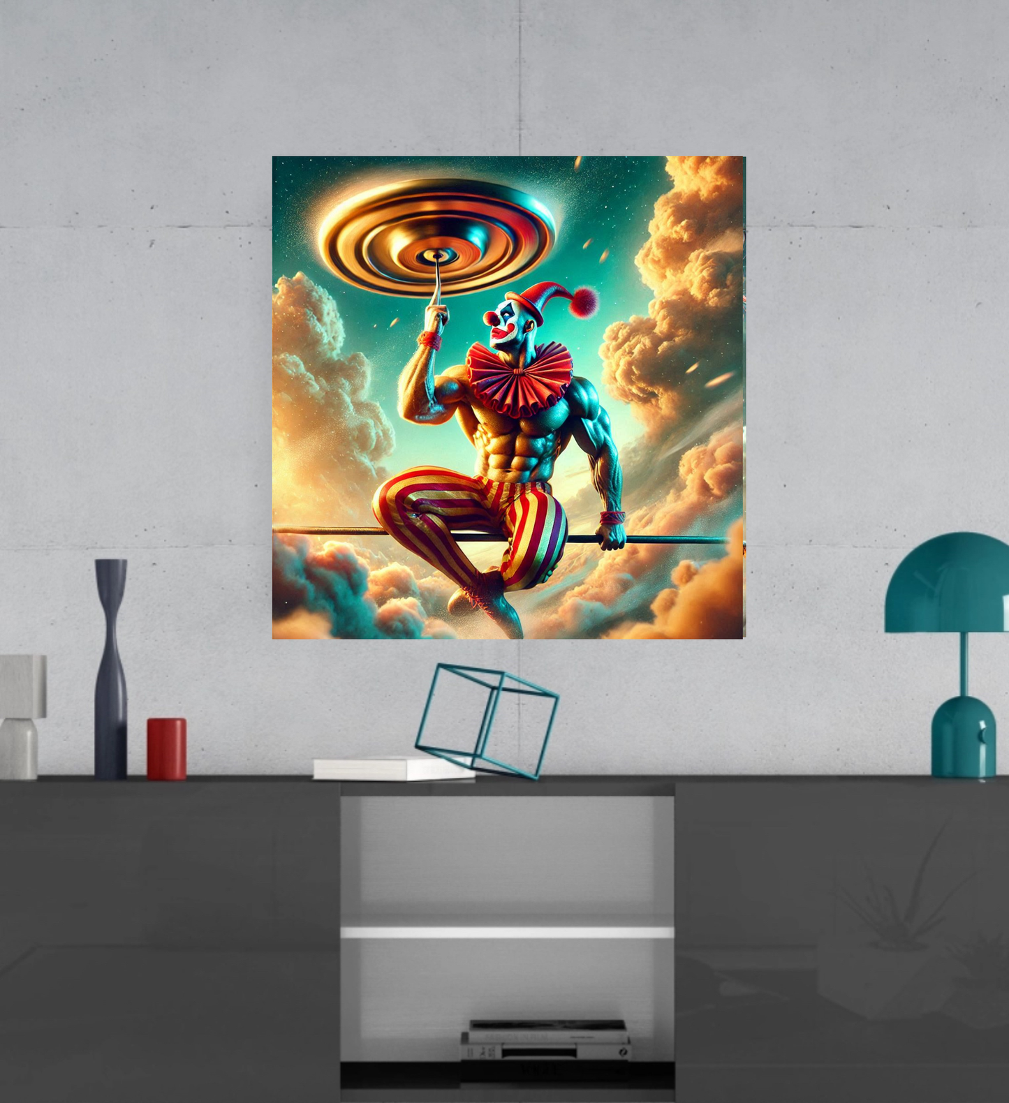 Krazy Clowns - Draco The Plate Spinner -  Ready To Hang  Canvas Hi-Res Wall Artwork