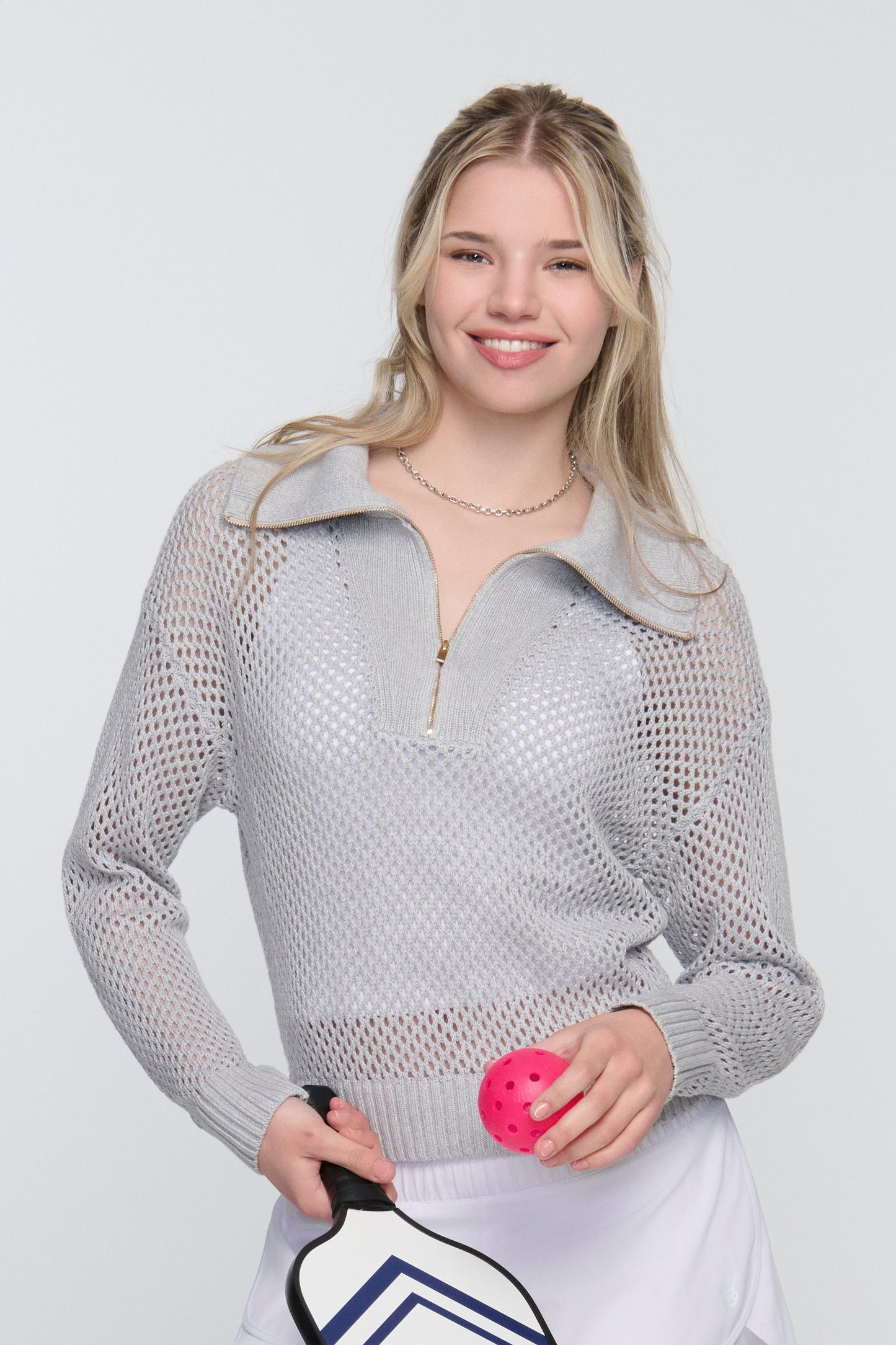 Tania Crochet Pickleball Sweater – Lightweight Half-Zip Knit | 2025 Pickleball Fashion