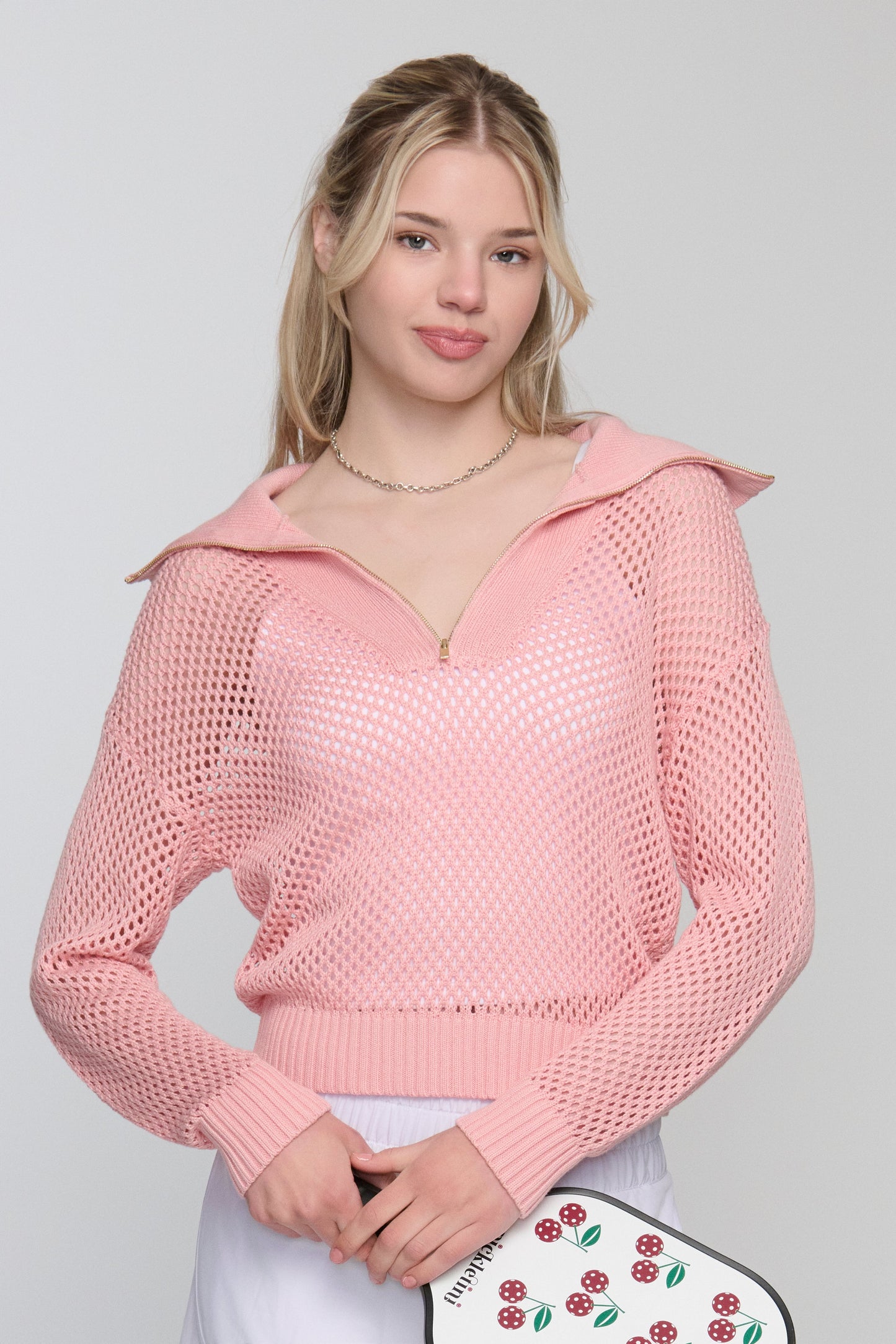 Tania Crochet Pickleball Sweater – Lightweight Half-Zip Knit | 2025 Pickleball Fashion