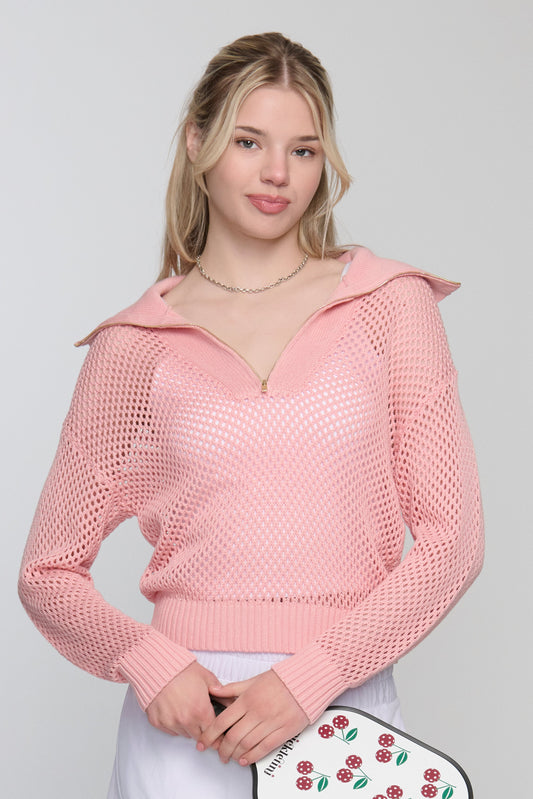 Tania Crochet Pickleball Sweater – Lightweight Half-Zip Knit | 2025 Pickleball Fashion