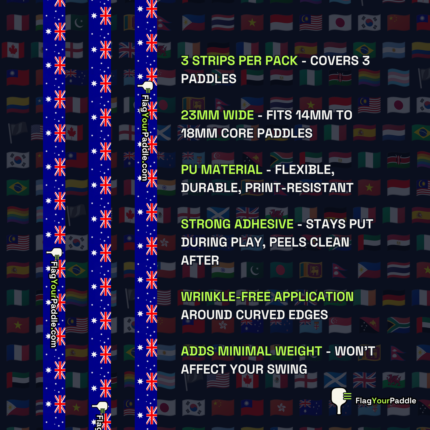 Australia Flag Pickleball Edge Guard Tape — 3 Pack
