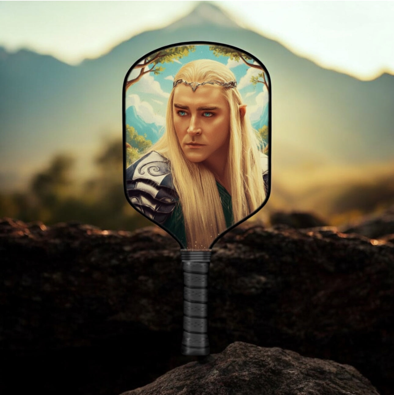 Elf-like character with long blonde hair and elven features, standing in a natural landscape.