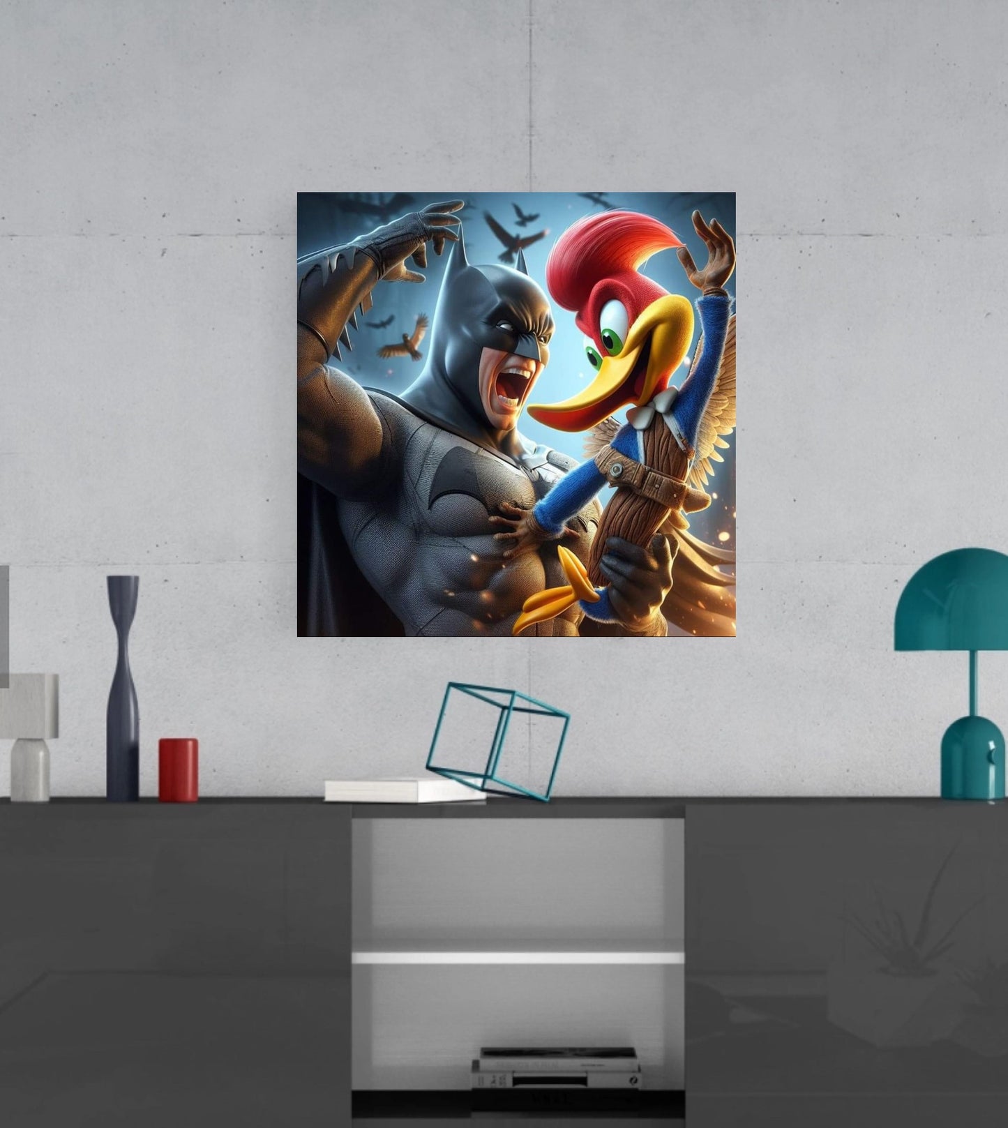 Woody  Woodpecker vs Batman -  Canvas Hi-Res Wall Artwork