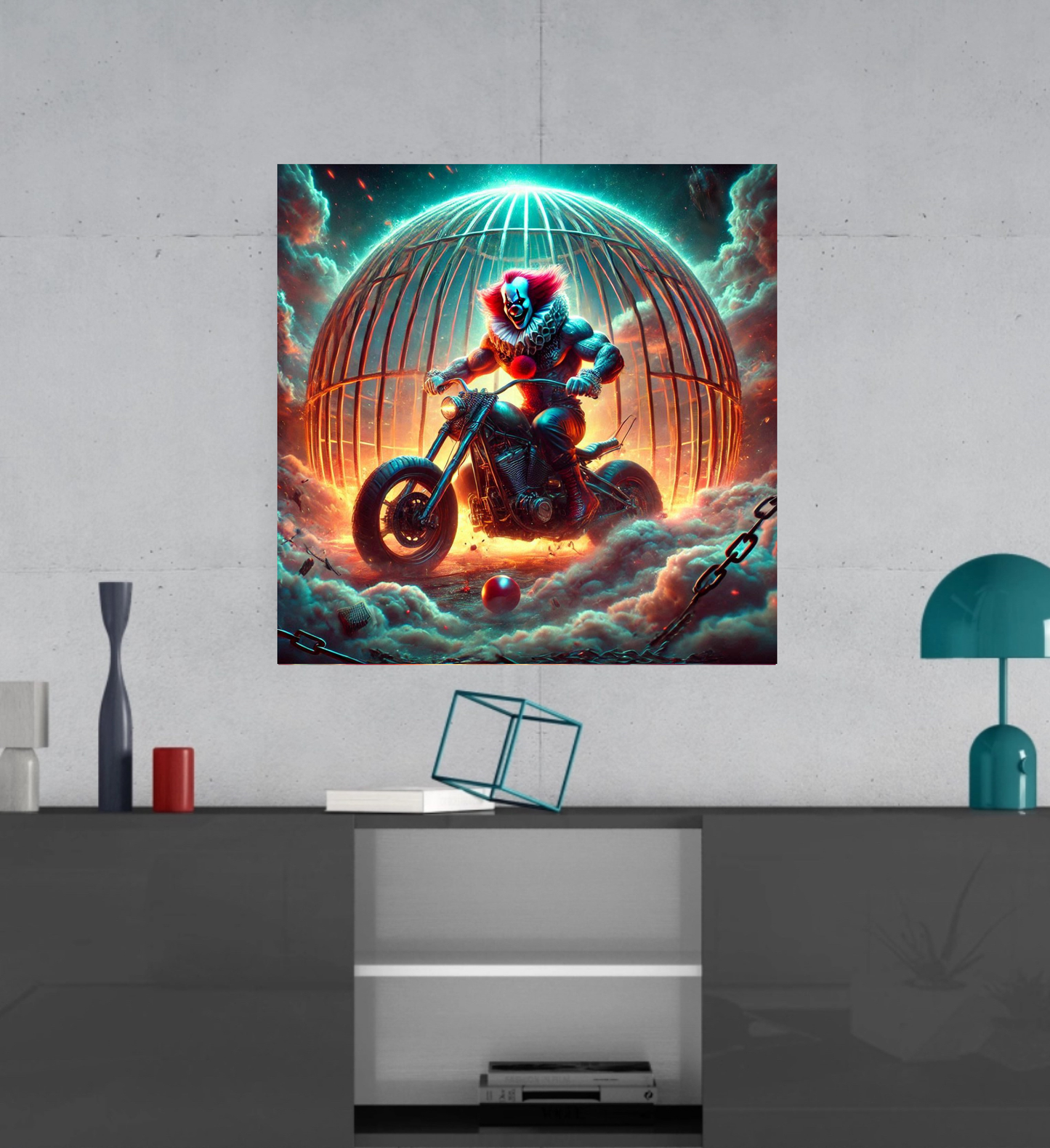 Krazy Clowns - Victor - Death Globe Cage - Ready To Hang  Canvas Hi-Res Wall Artwork