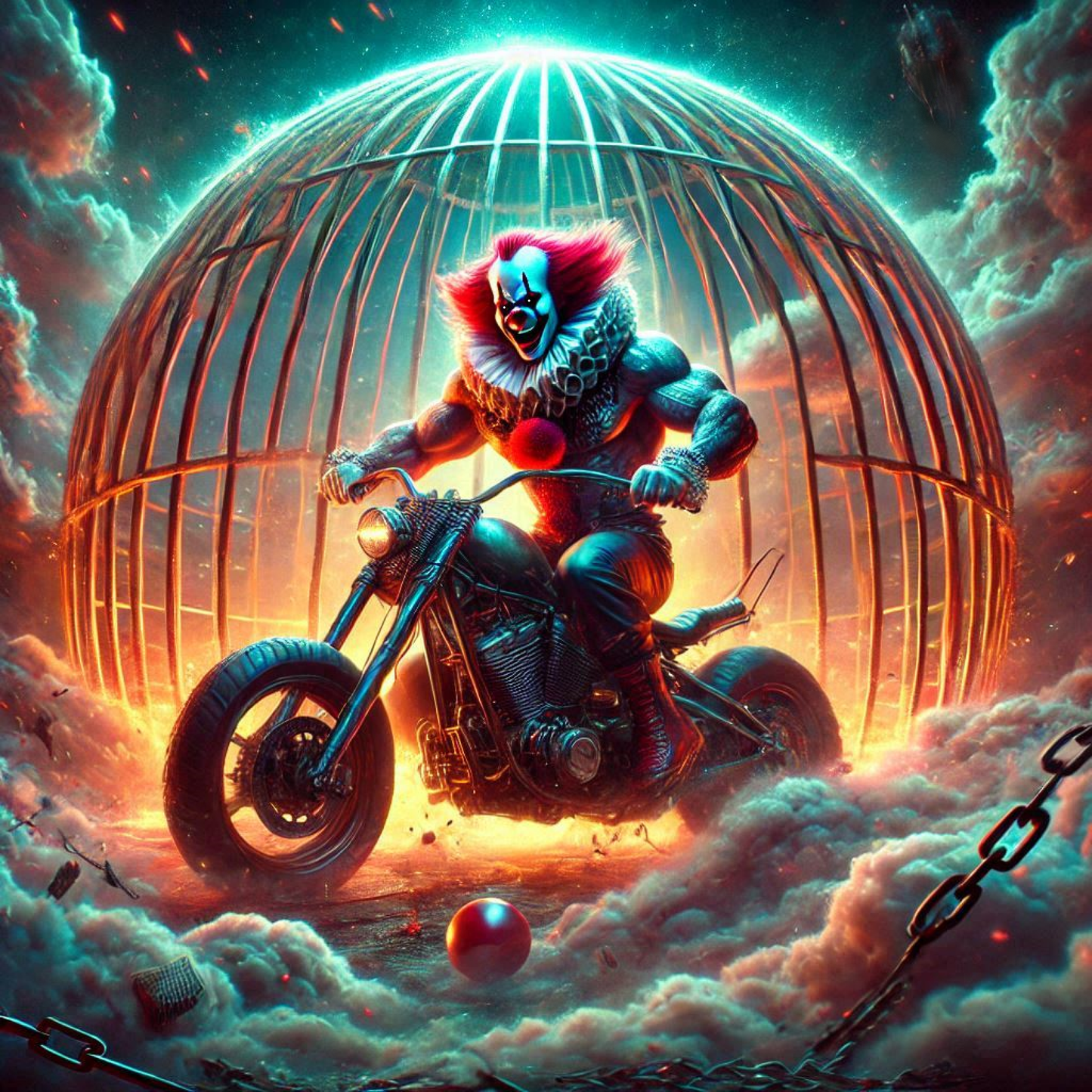 Krazy Clowns - Victor - Death Globe Cage - Ready To Hang  Canvas Hi-Res Wall Artwork