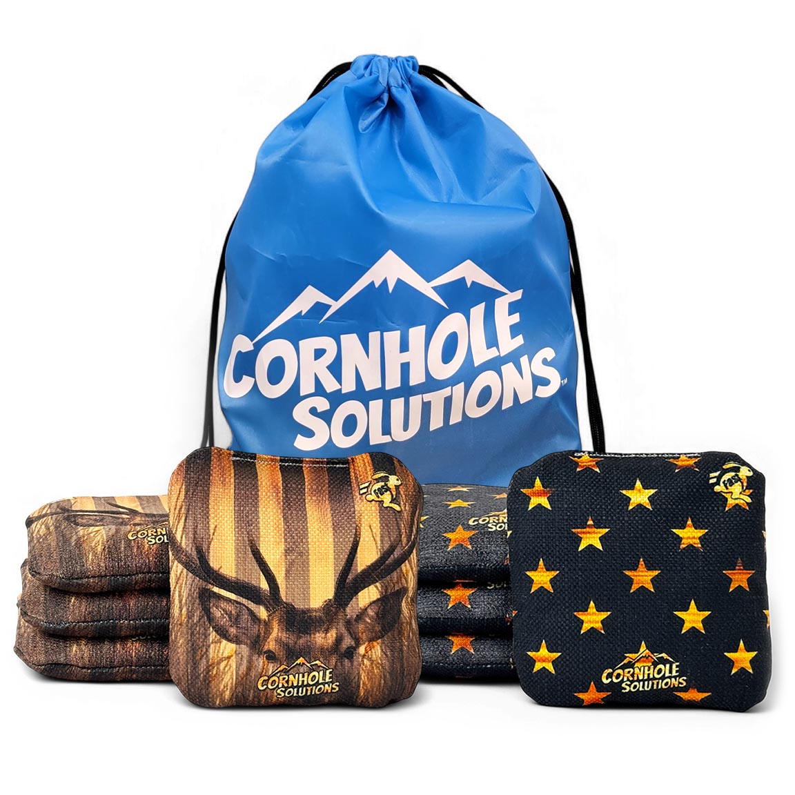 Hidden Deer/Rustic Stars - Pro Style REC Cornhole Bags – Regulation 6"x6" – Full Set of 8