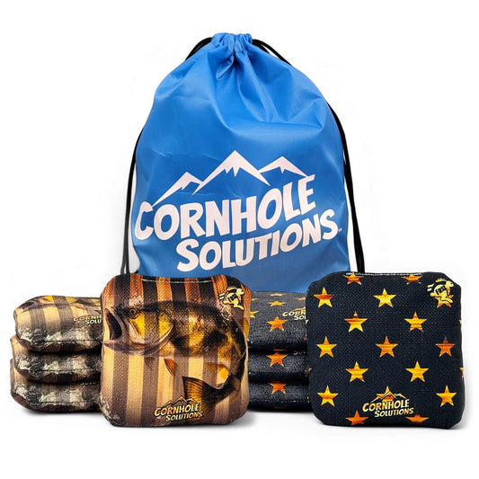 Fish/Rustic Stars - Pro Style REC Cornhole Bags – Regulation 6"x6" – Full Set of 8